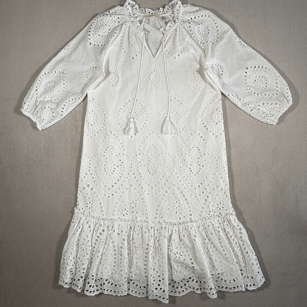 Soft Surroundings Dress Womens Medium White City of Gardens Midi Eyelet Tassel